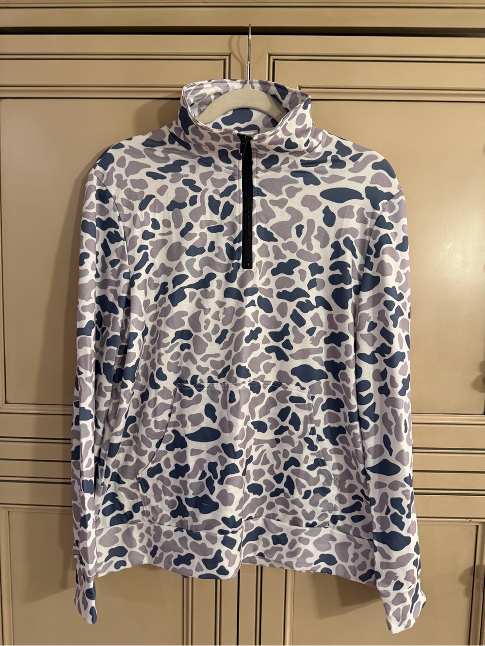 NEW ASVIVID Blue Gray Camouflage Quarter-Zip Sweater Pullover Shirt Sweatshirt M